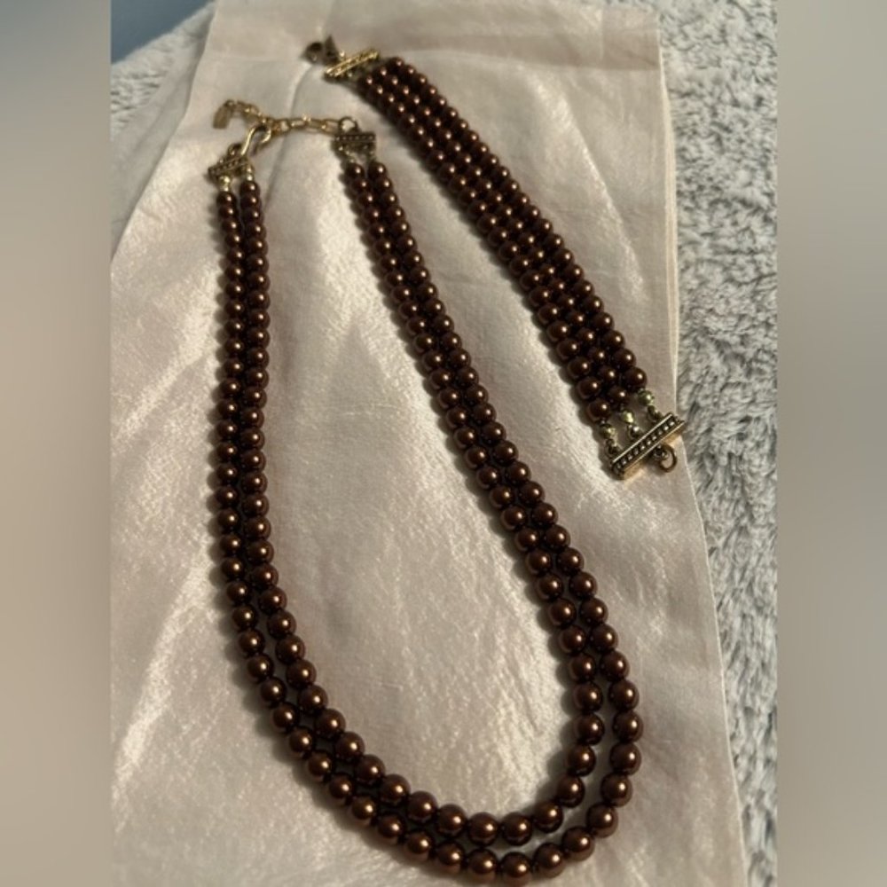 Vintage Multi Strand Dark Bronze Coloured Set Necklace and Bracelet